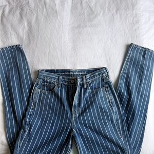 American Eagle Blue and White Pinstripe Mom Jeans 4 x-long